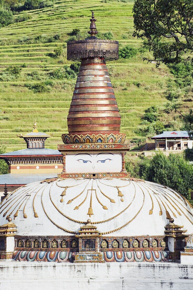 Stupa with Buddha eyes, Punakha, Bhutan, Asia