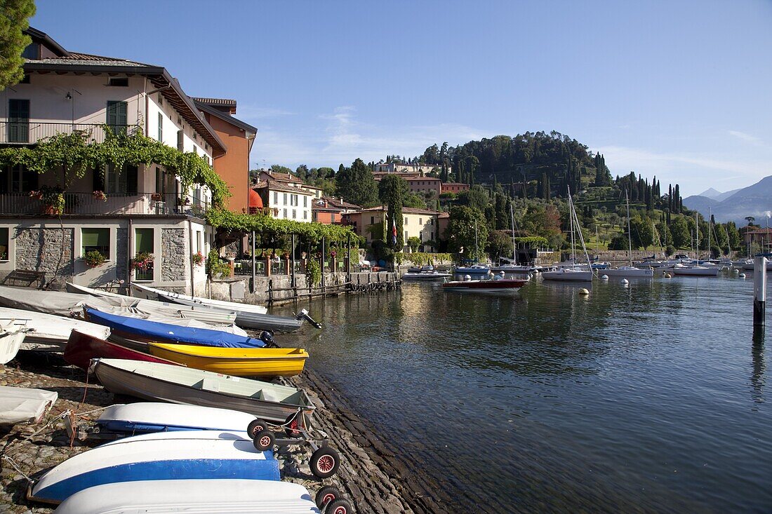 Boat harbour and lake, Bellagio, Lake Como, Lombardy, Italian Lakes, Italy, Europe