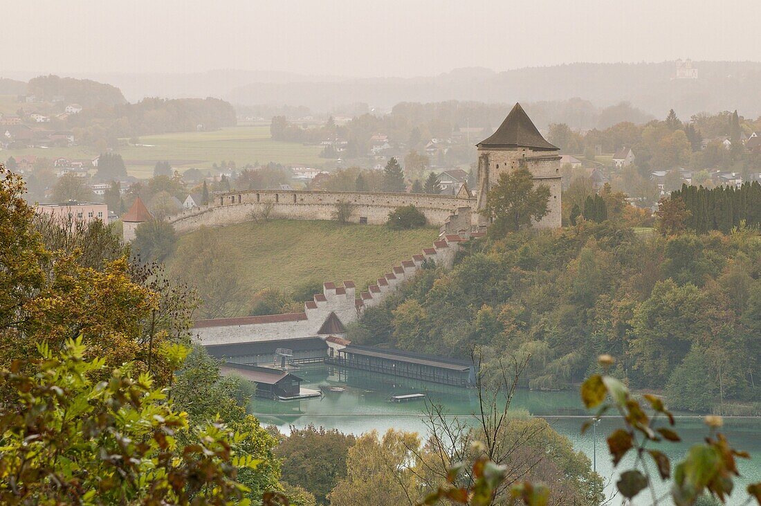 Aerial view of Burghausen from Burghausen Castle, Bavaria, Germany, Europe