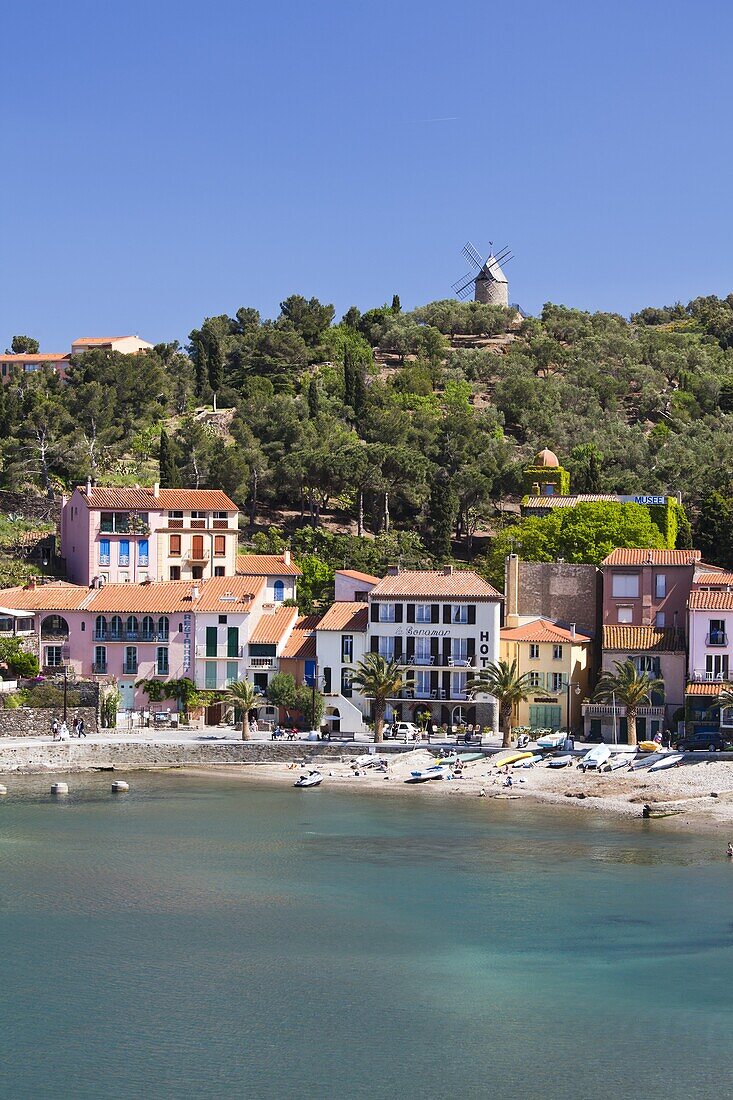 A view of the beach at Collioure in Languedoc-Roussilon, France, Europe.