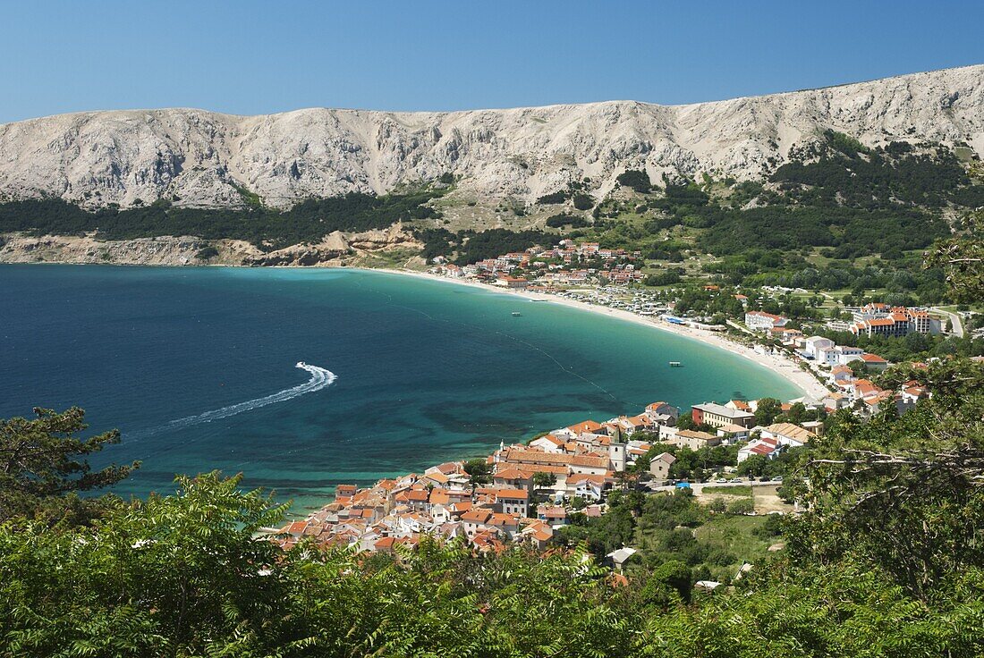 View over bay, Baska, Krk Island, Kvarner Gulf, Croatia, Adriatic, Europe