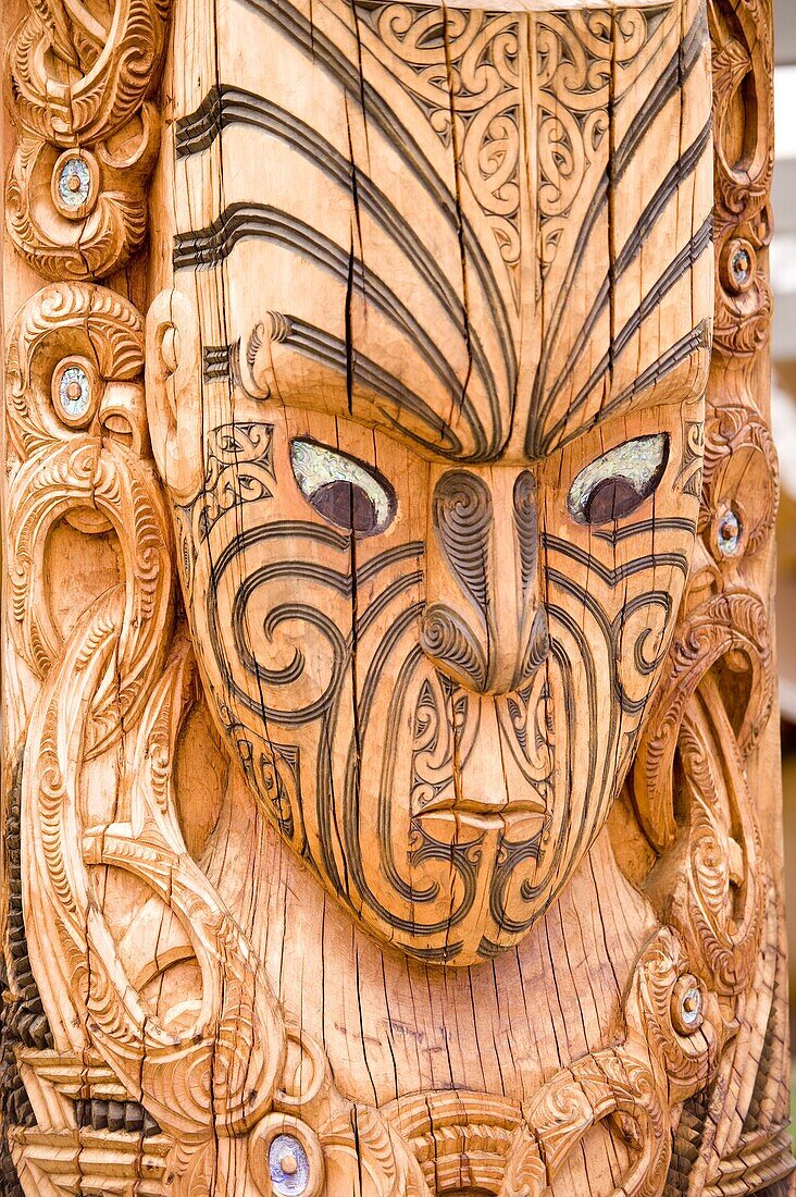 Maori carvings, Whakarewarewa Thermal Reserve, North Island, New Zealand, Pacific