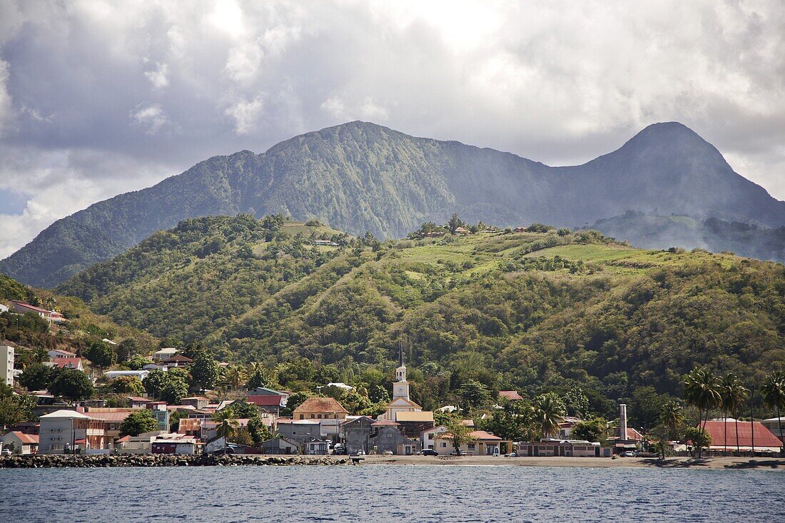 View of Saint-Pierre showing Mount Pelee in background, Fort-de-France, Martinique, Lesser Antilles, West Indies, Caribbean, Central America