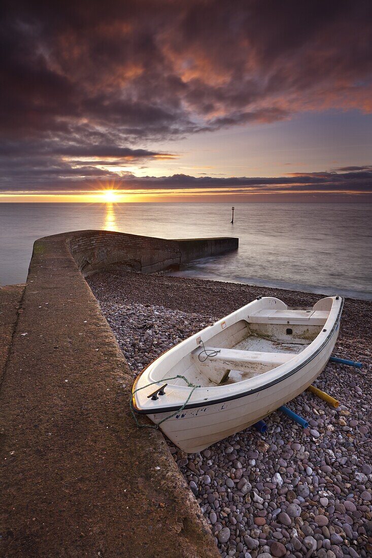 Sunrise over the beach at Sidmouth, Devon, England, United Kingdom, Europe