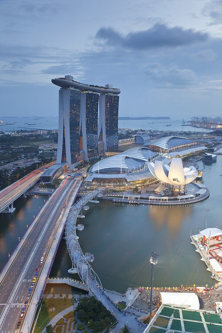 The Helix Bridge and Marina Bay Sands Singapore, Marina Bay, Singapore, Southeast Asia, Asia