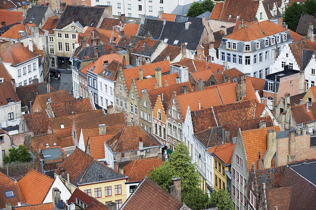 Aerial view of Bruges, Old Town, UNESCO World Heritage Site, Bruges, Flanders, Belgium, Europe