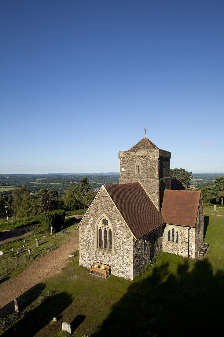 St. Marthas church, St. Marthas Hill, Surrey Hills, North Downs Way, near Guildford, Surrey, England, United Kingdom, Europe