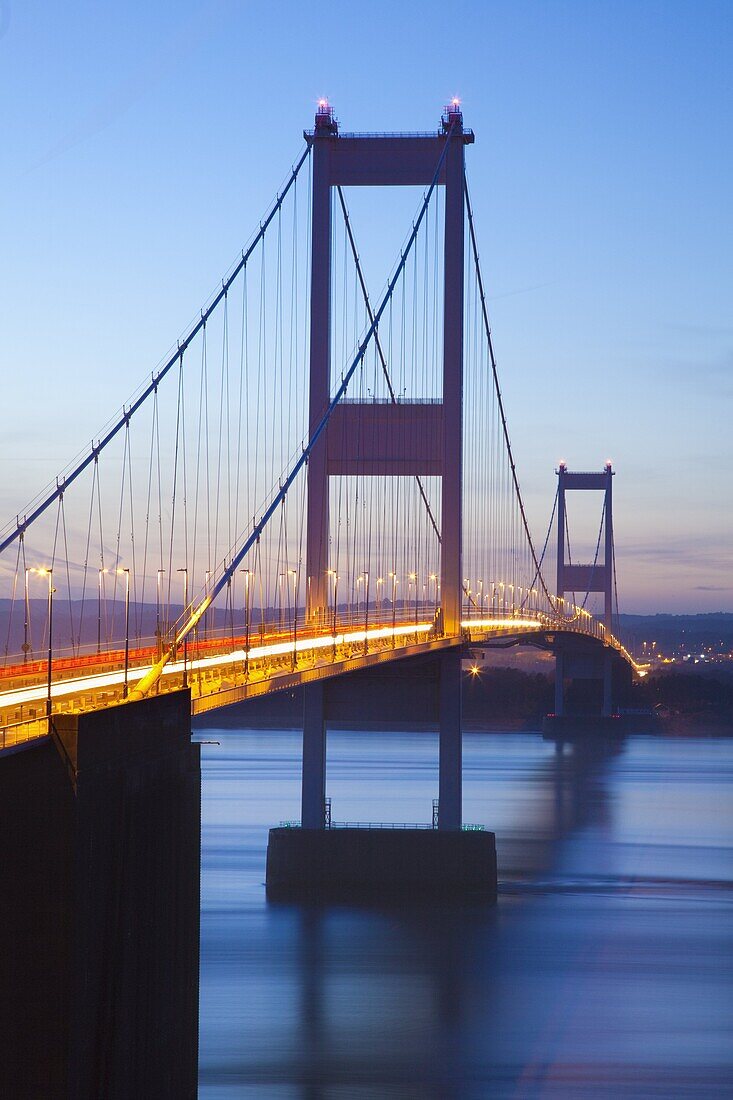 Severn Estuary and First Severn Bridge, near Chepstow, South Wales, Wales, United Kingdom, Europe