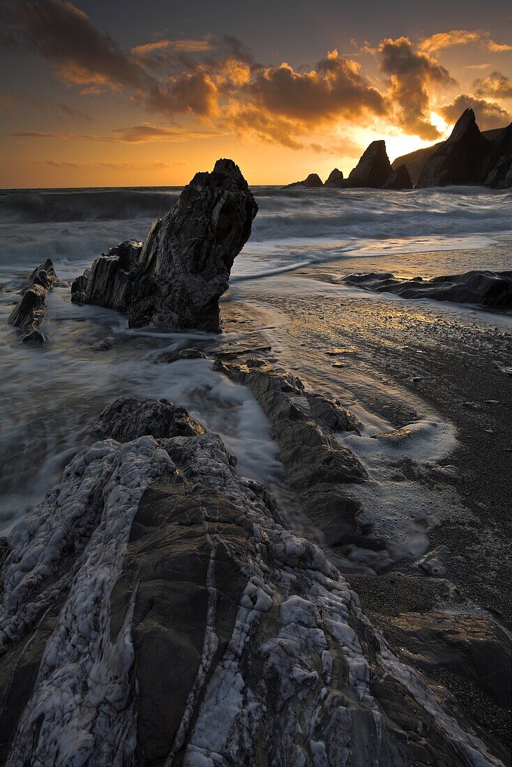 Surging tide at Westcombe Bay, Devon, England, United Kingdom, Europe