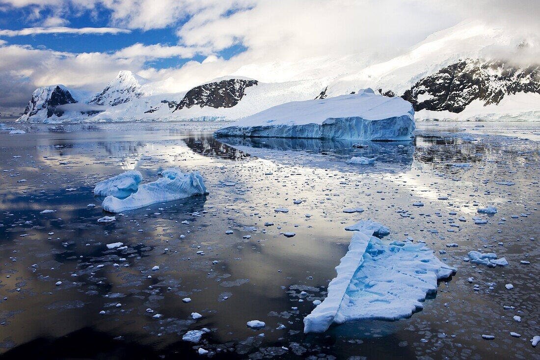 Icebergs and mountains of the Antarctic Peninsula, Antarctica, Polar Regions