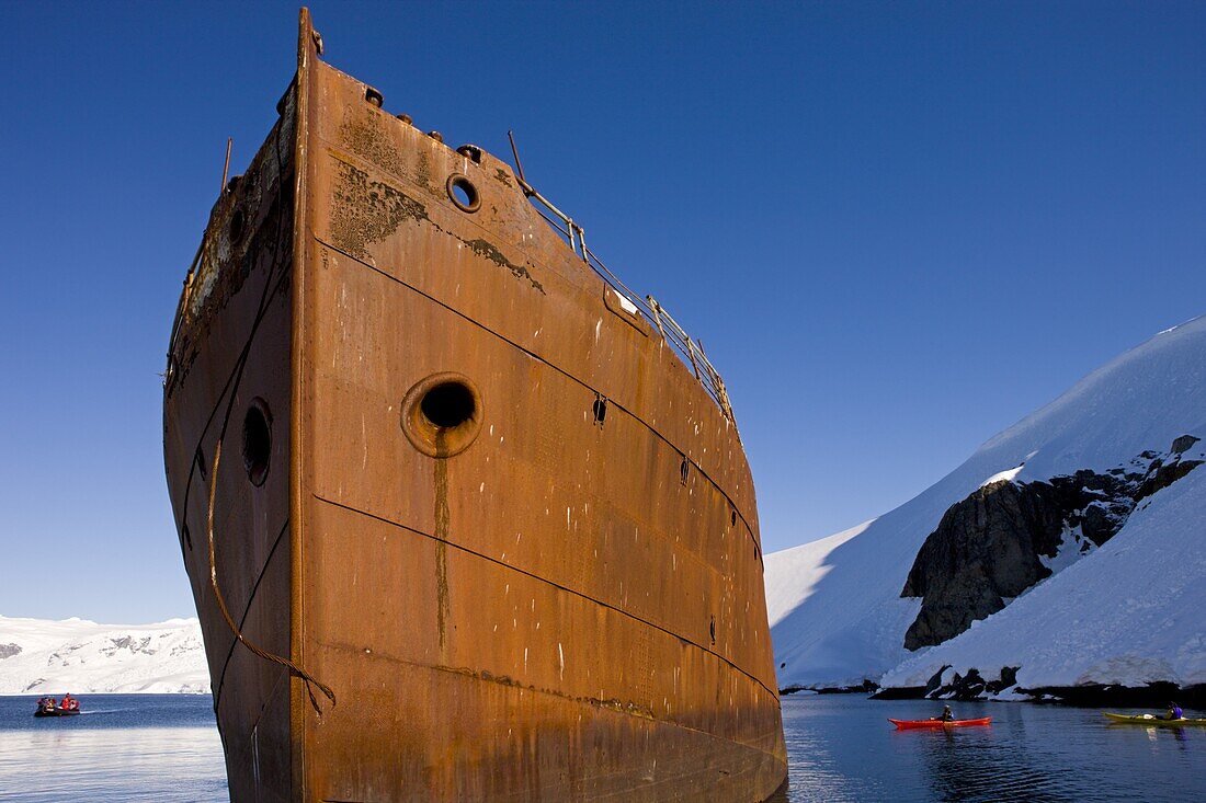 Rusted remains of an old whaling ship off Enterprise Island, Antarctic Peninsula, Antarctica, Polar Regions