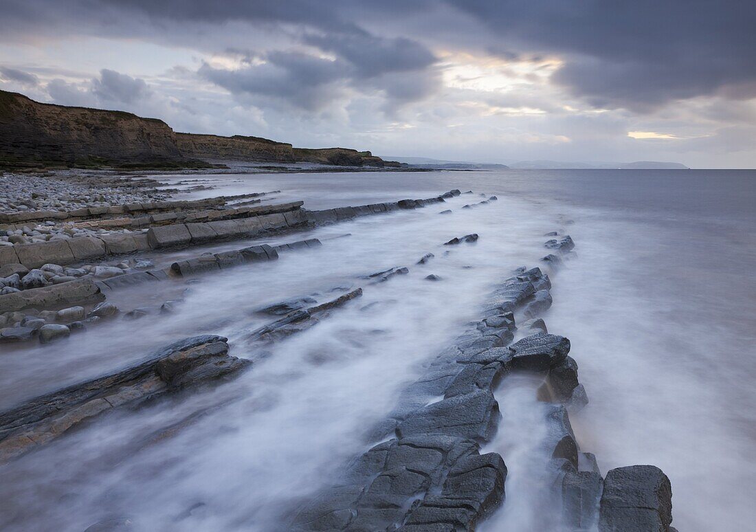 Rocky ledges at Kilve Beach, Somerset, England, United Kingdom, Europe