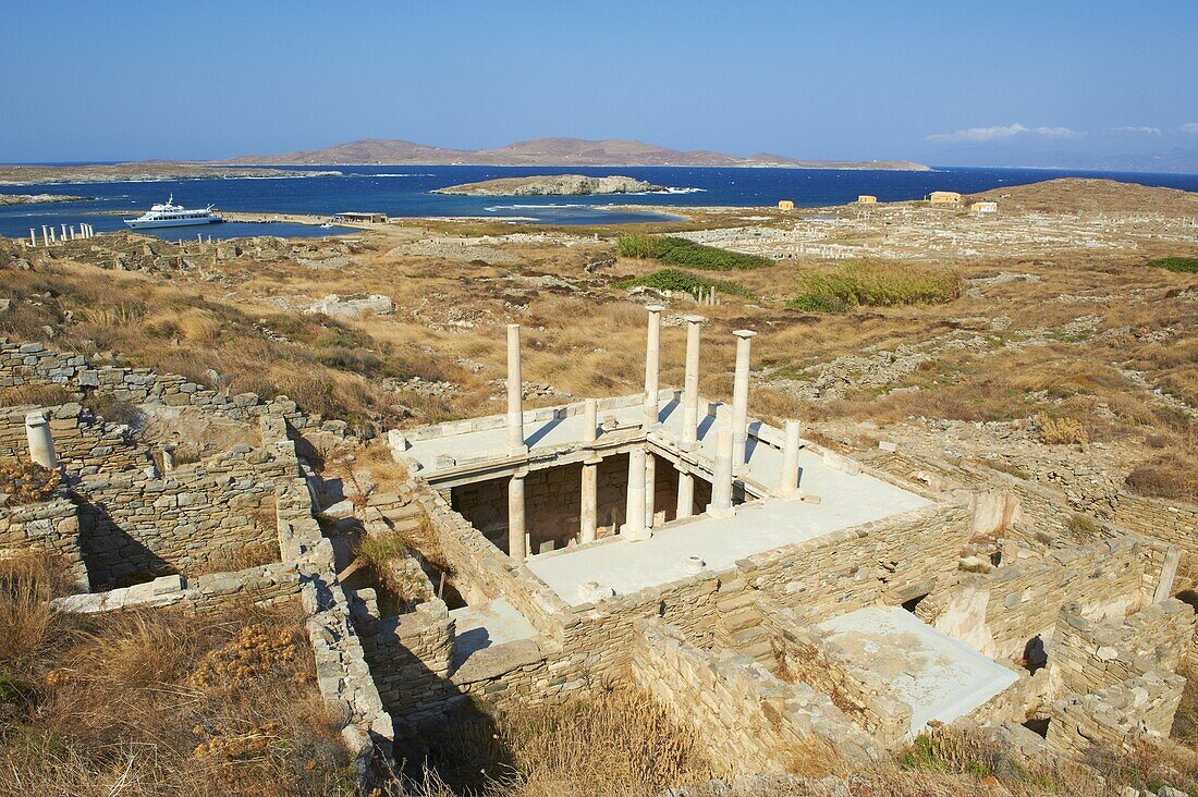 House of Trident, archaeological site, Delos, UNESCO World Heritage Site, Cyclades Islands, Greek Islands, Aegean Sea, Greece, Europe