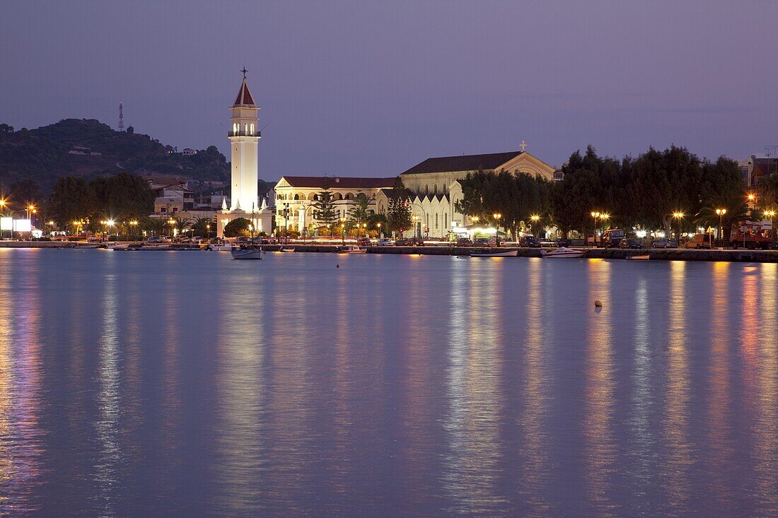 Harbour at dusk, Zakynthos Town, Zakynthos, Ionian Islands, Greek Islands, Greece, Europe