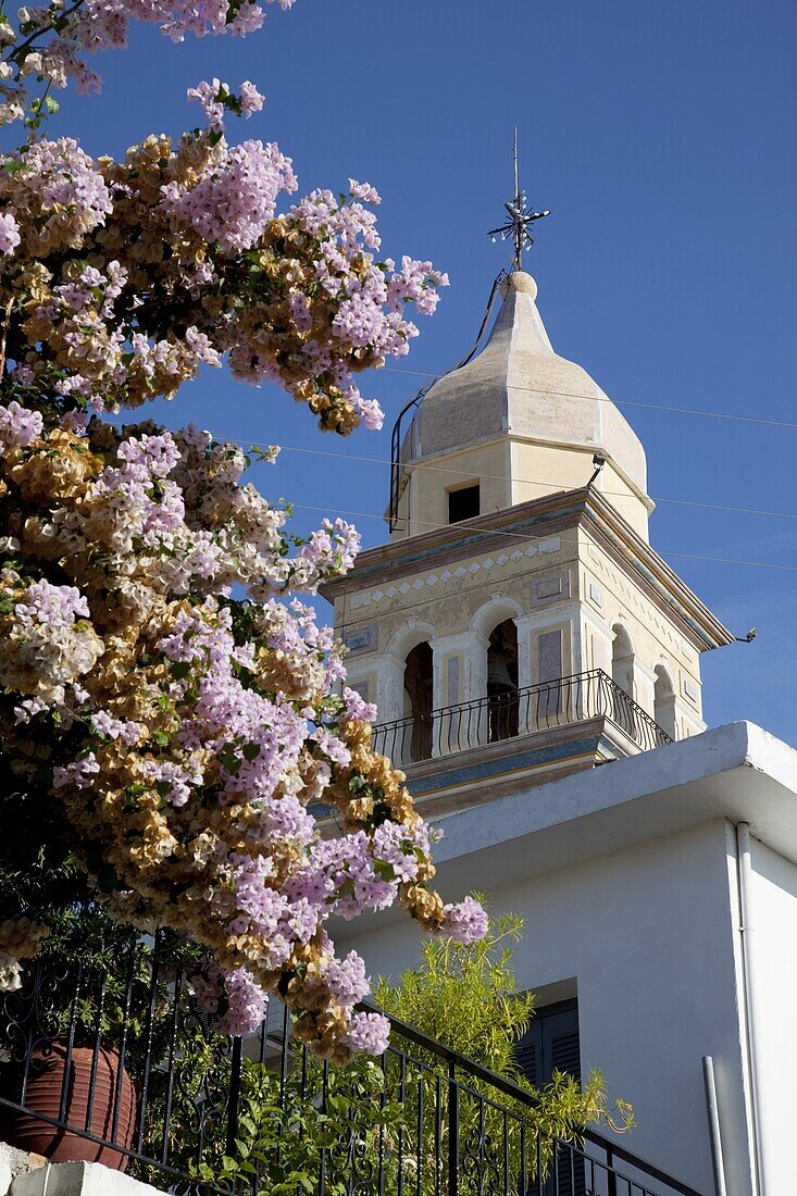 Church belltower in a village near Vanato, Zakynthos, Ionian Islands, Greek Islands, Greece, Europe