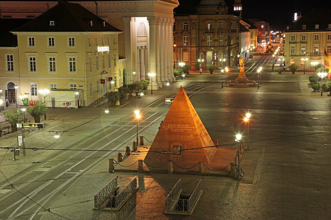 Pyramid and the Market Square at night, Karlsruhe, Baden-Wurttemberg, Germany, Europe