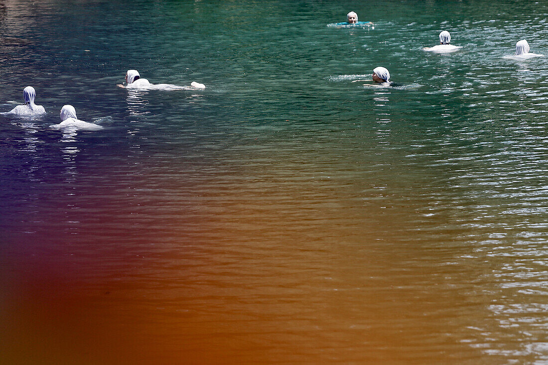 Orthodox jews at a baptism, Jordan, Yardenit, Israel