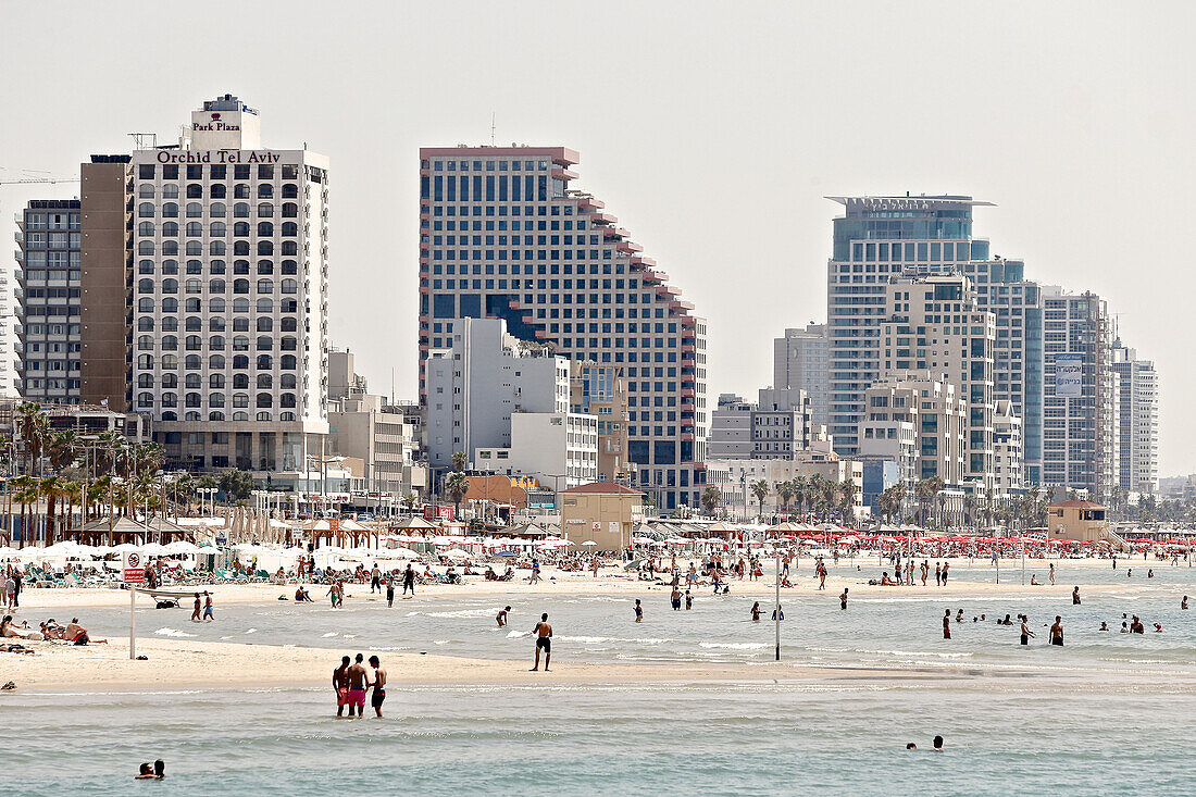 Beach with large hotels, Tel Aviv, Jaffa, Israel