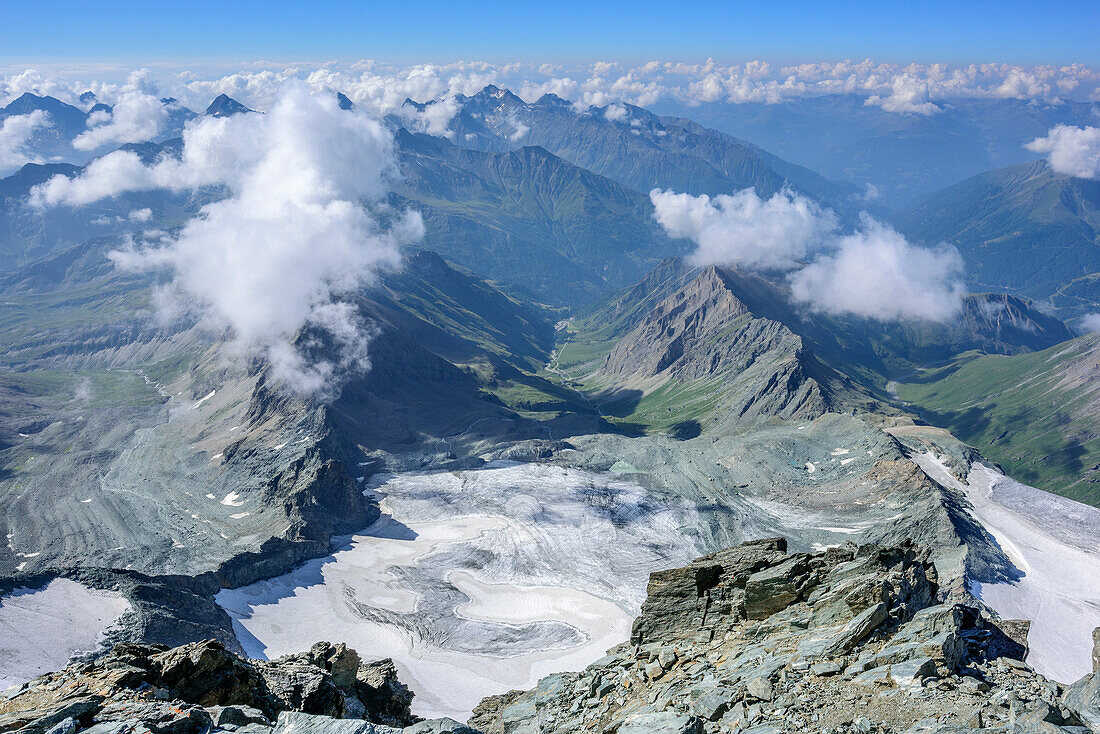 Blick auf Ködnitzkees vom Großglockner, Großglockner, Hohe Tauern, Osttirol, Österreich