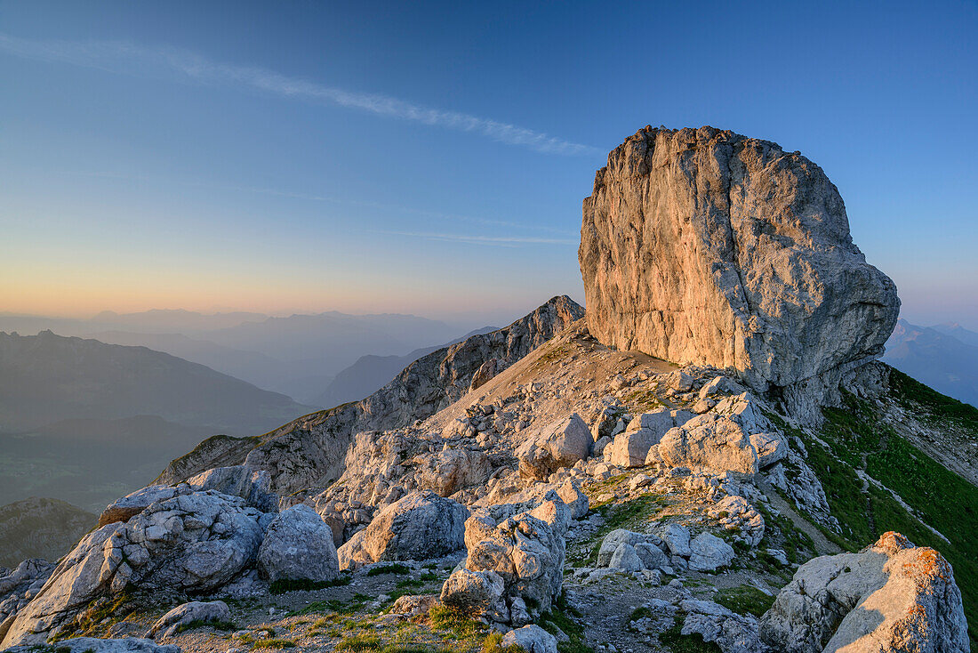 View to La Tournette with rock spire La Fauteuil, La Tournette, Haute-Savoie, France