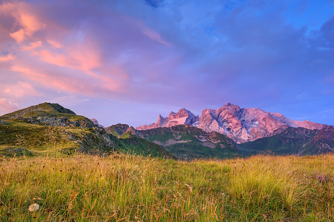 Mood of clouds above Drei Tuerme and Drusenfluh, from Kreuzjoch, Raetikon, Vorarlberg, Austria