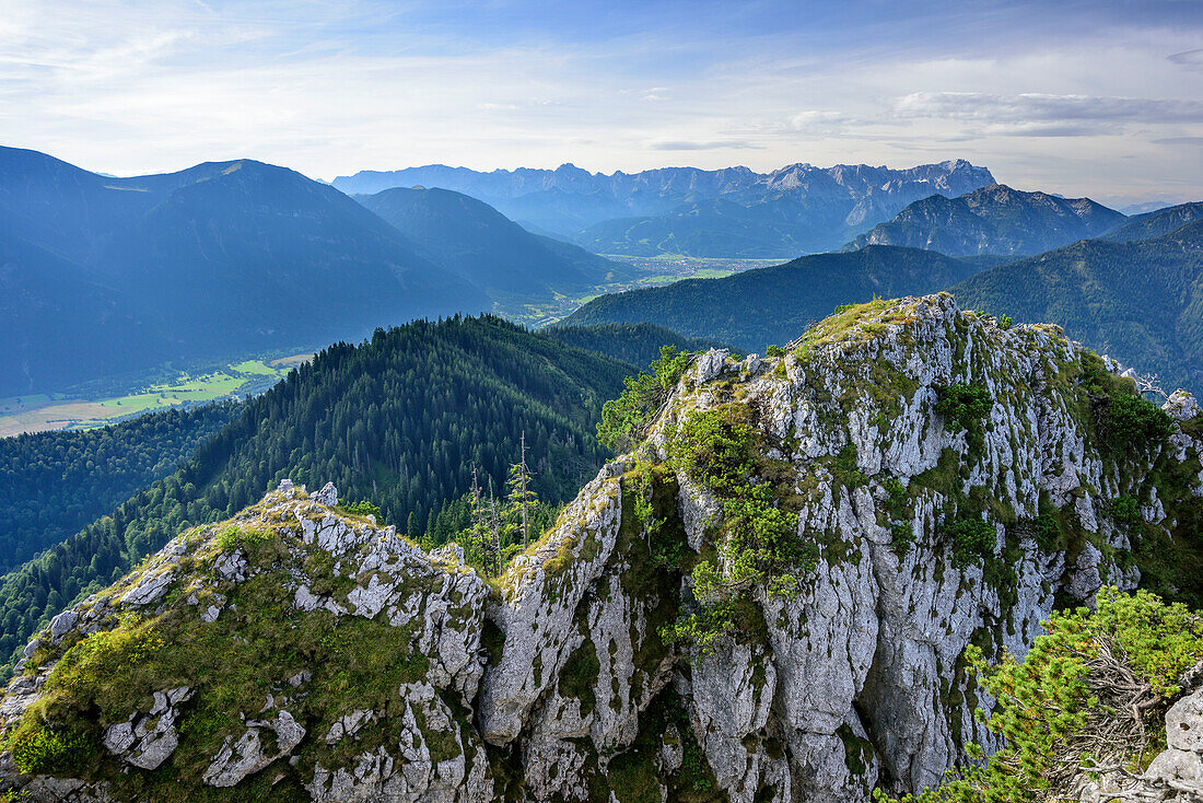 View to Zugspitze from Ettaler Manndl, Ettaler Manndl, Ammergauer Alps, Upper Bavaria, Bavaria, Germany