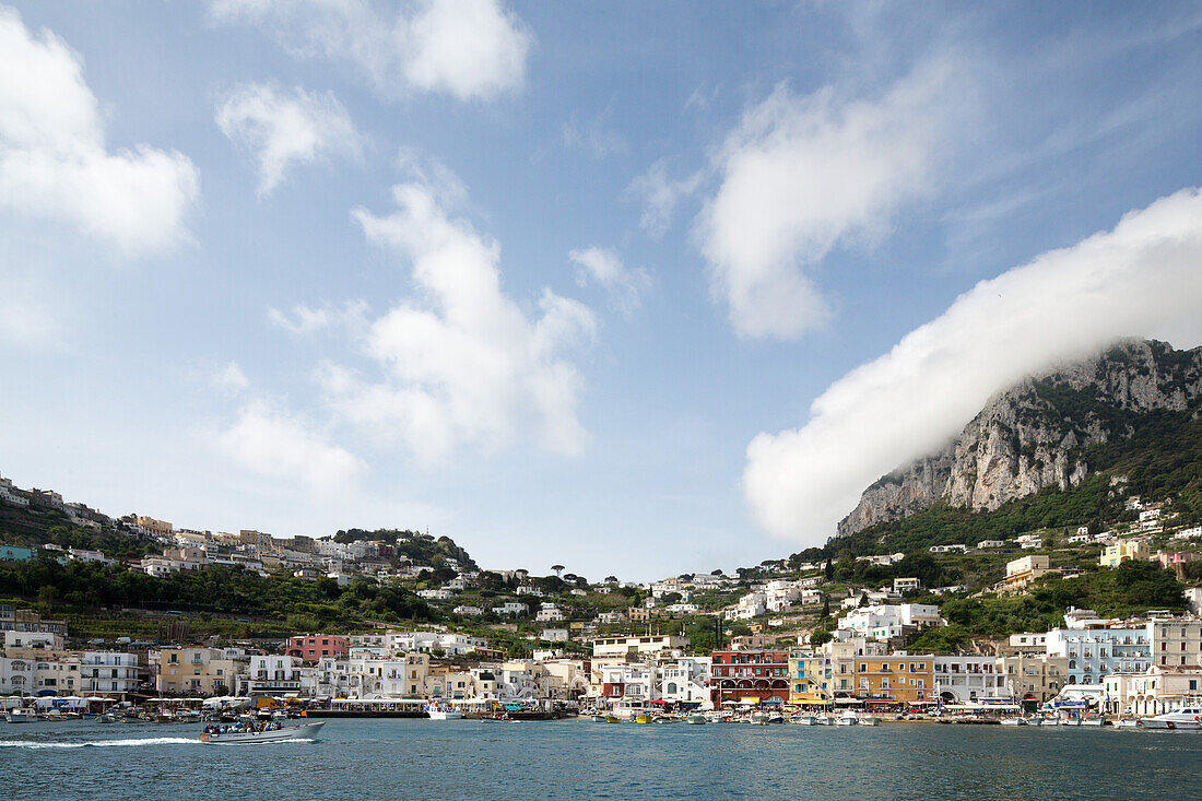 Island of Capri, marina, harbour, boats, tourism, resort, water, Campania, Gulf of Naples, coast, mountains, destination, holiday, picturesque, mediterranean, Italy