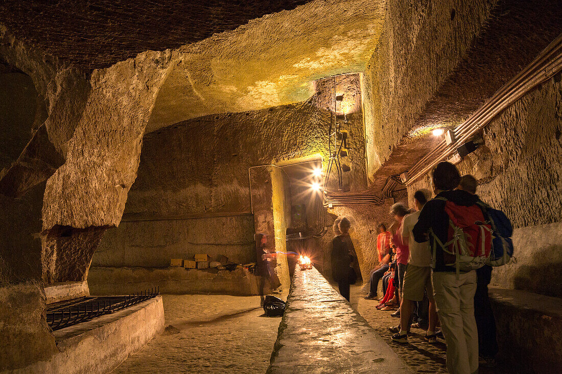 Naples underground, Sotterranea, subterranean tour, yellow tufa, ancient Roman cistern, historic centre, Naples, Napoli, Italy