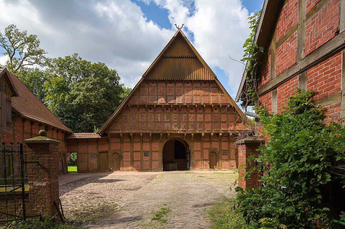 timber-framed farmhouses Artland, a landscape region in district of Osnabrueck, Lower Saxony, Germany