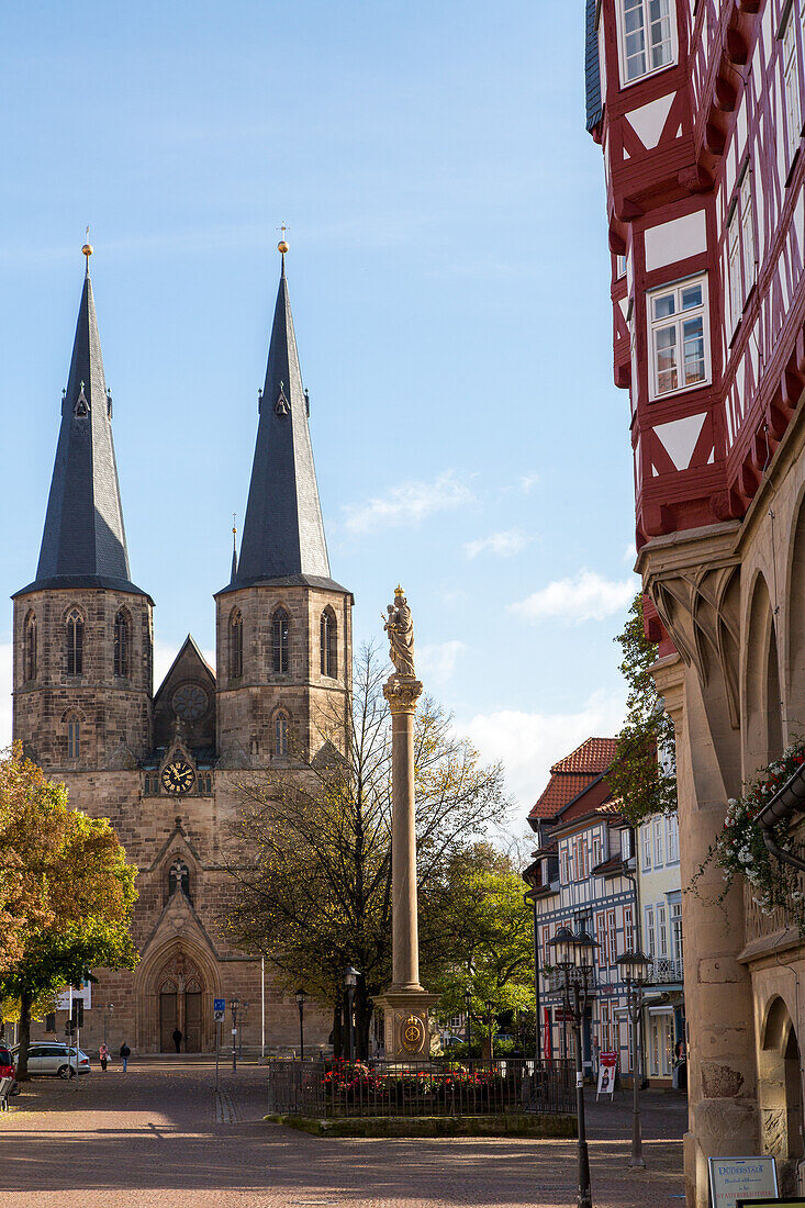 St Cyriakus Catholic church and Mary's Column, Duderstadt, Lower Saxony, Germany