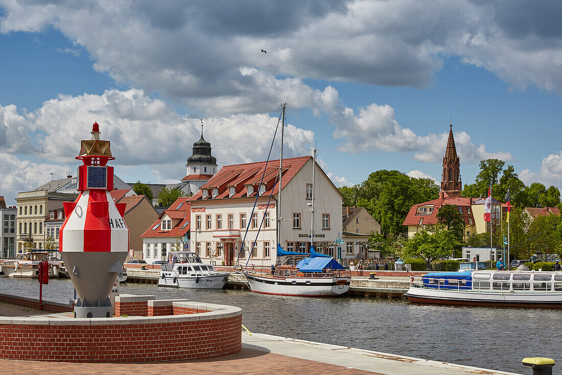 Harbour along the river Uecker, Ueckermuende, Mecklenburg Western Pomerania, Germany