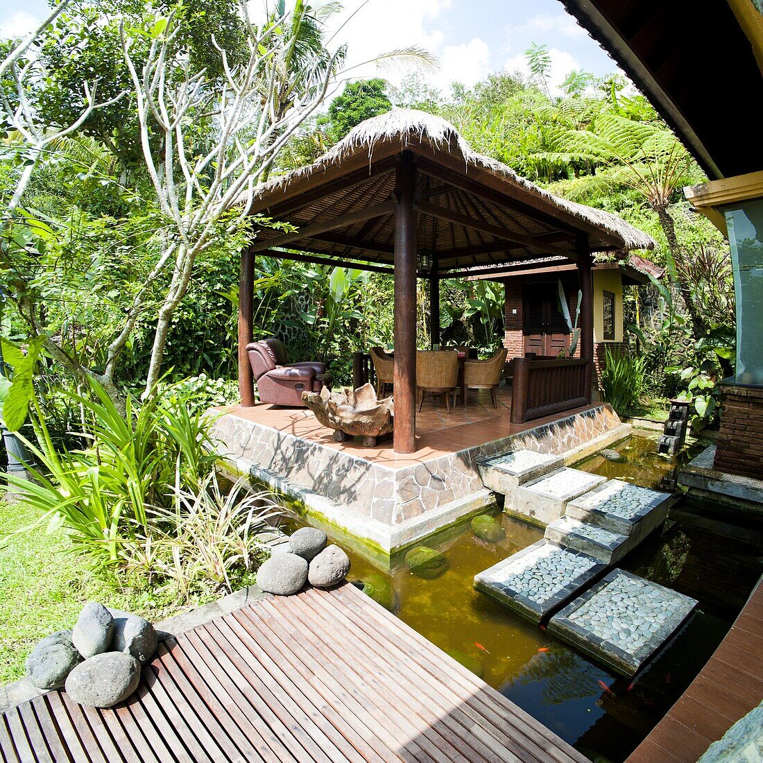Outdoor area at luxury accommodation near Ubud on the island of Bali, Indonesia, Southeast Asia, Asia