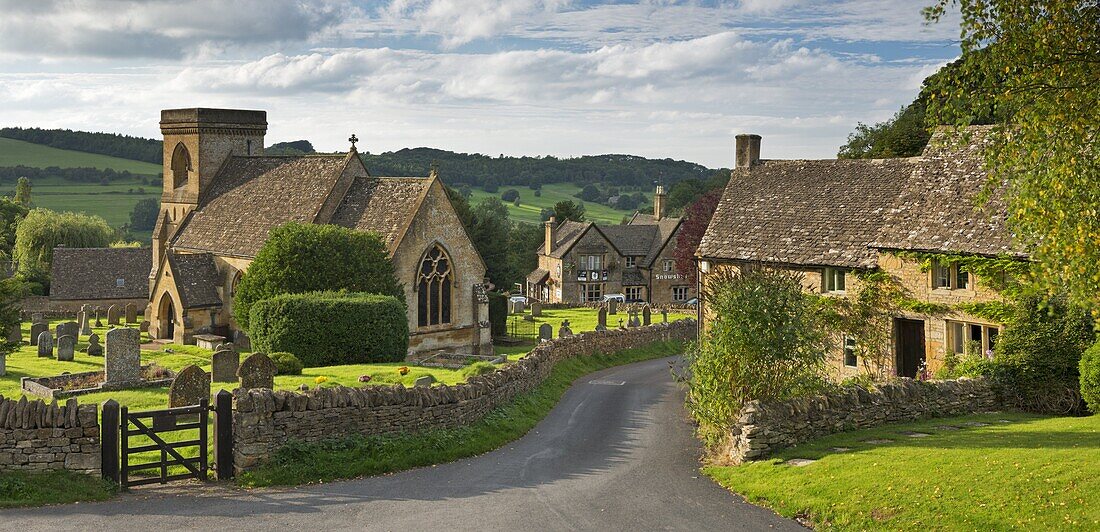 Picturesque Snowshill church and village, Snowshill, Cotswolds, Gloucestershire, England, United Kingdom, Europe