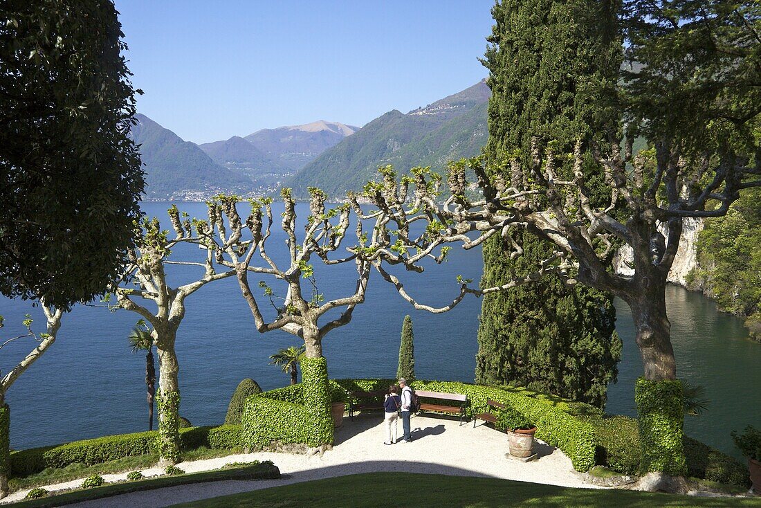 Gardens of the Villa del Balbianello on Punta di Lavedo in spring sunshine, Lenno, Lake Como, Italian Lakes, Italy, Europe