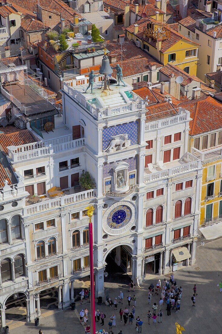 Torre dell Orologio Clocktower from Campanile, Piazza San Marco, Venice, UNESCO World Heritage Site, Veneto, Italy, Europe
