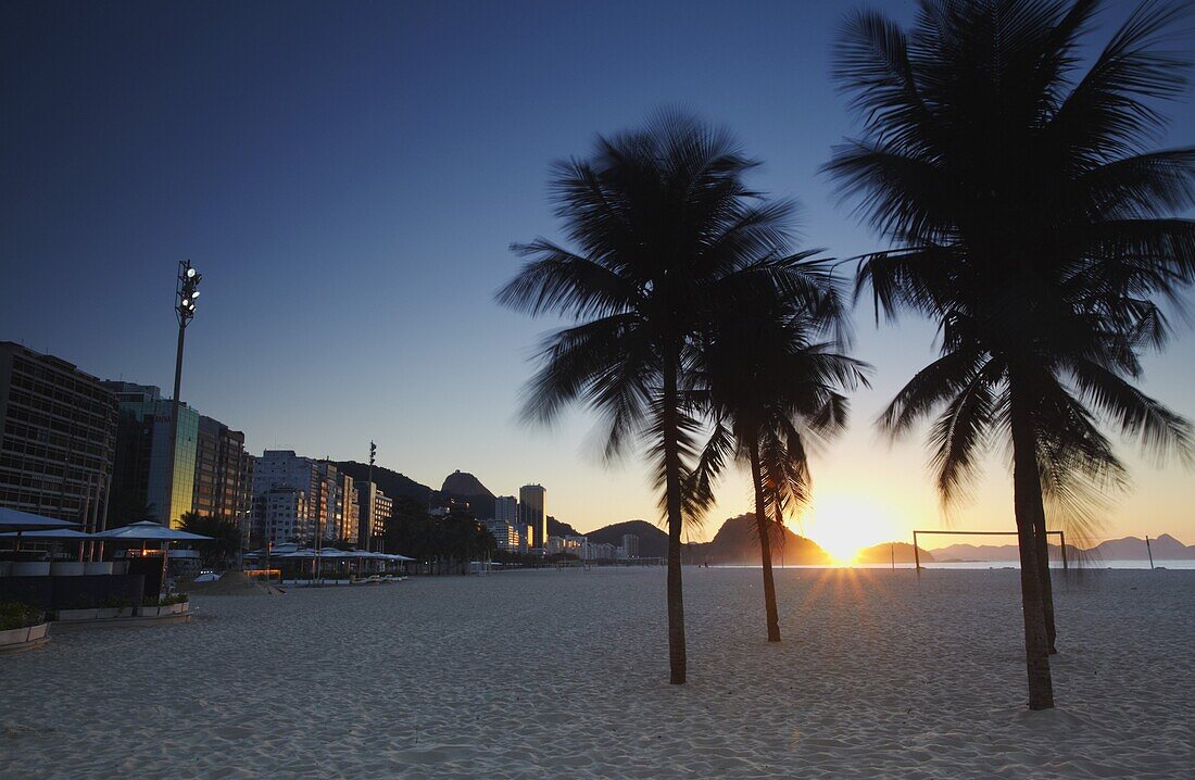 Sunrise on Copacabana beach, Rio de Janeiro, Brazil, South America