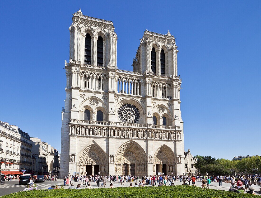 Front facade of the Cathedral of Notre Dame, Ile de la Cite, Paris, France, Europe