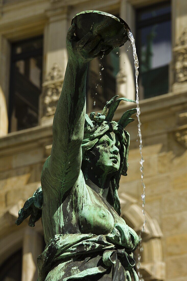 Neo-renaissance statue in a fountain at the Hamburg Rathaus (City Hall), opened 1886, Hamburg, Germany, Europe