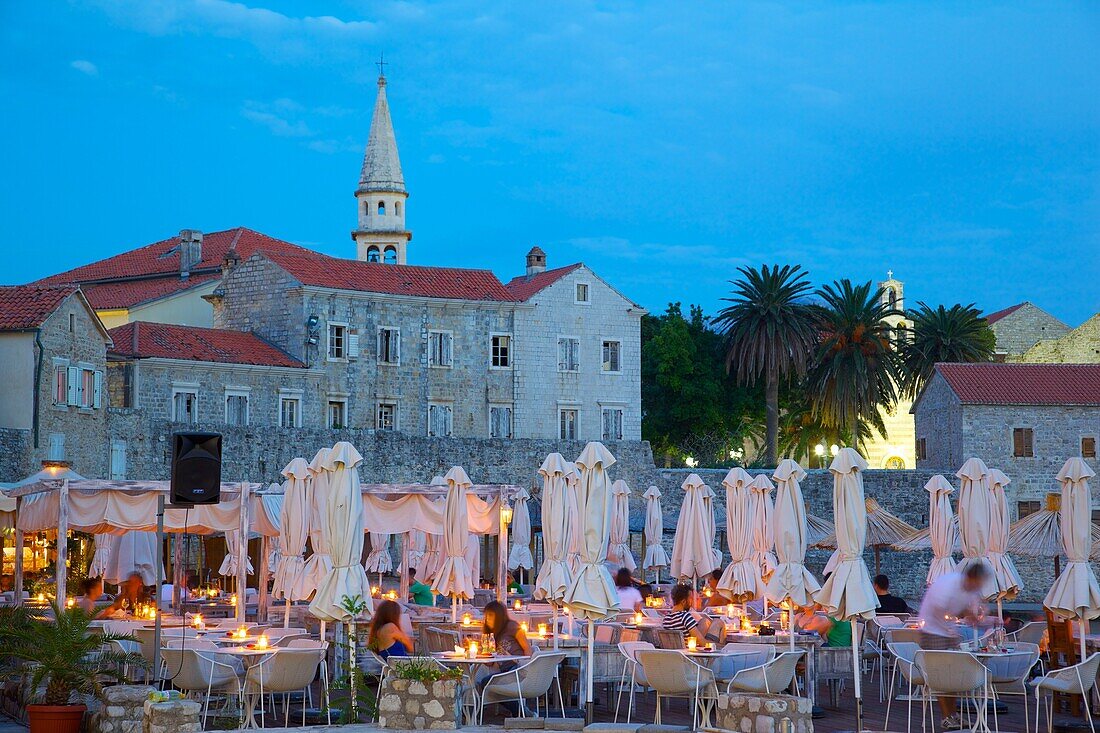 Old Town at night, Budva, Montenegro, Europe