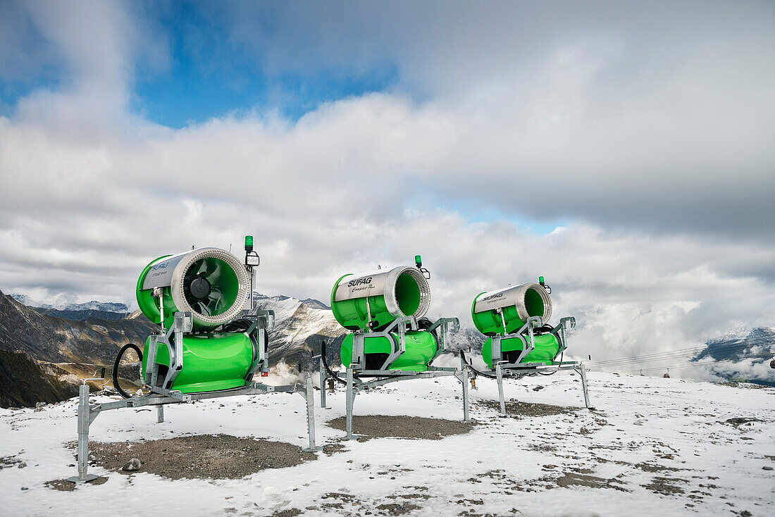 snow cannons at Hintertux Glacier, Zillertal, Tyrol, Austria, Alps