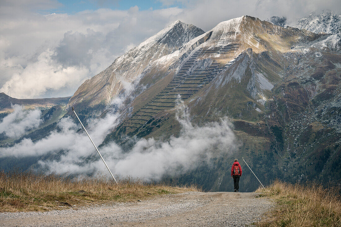 hiker at the Hintertux Glacier, Zillertal, Tyrol, Austria, Alps