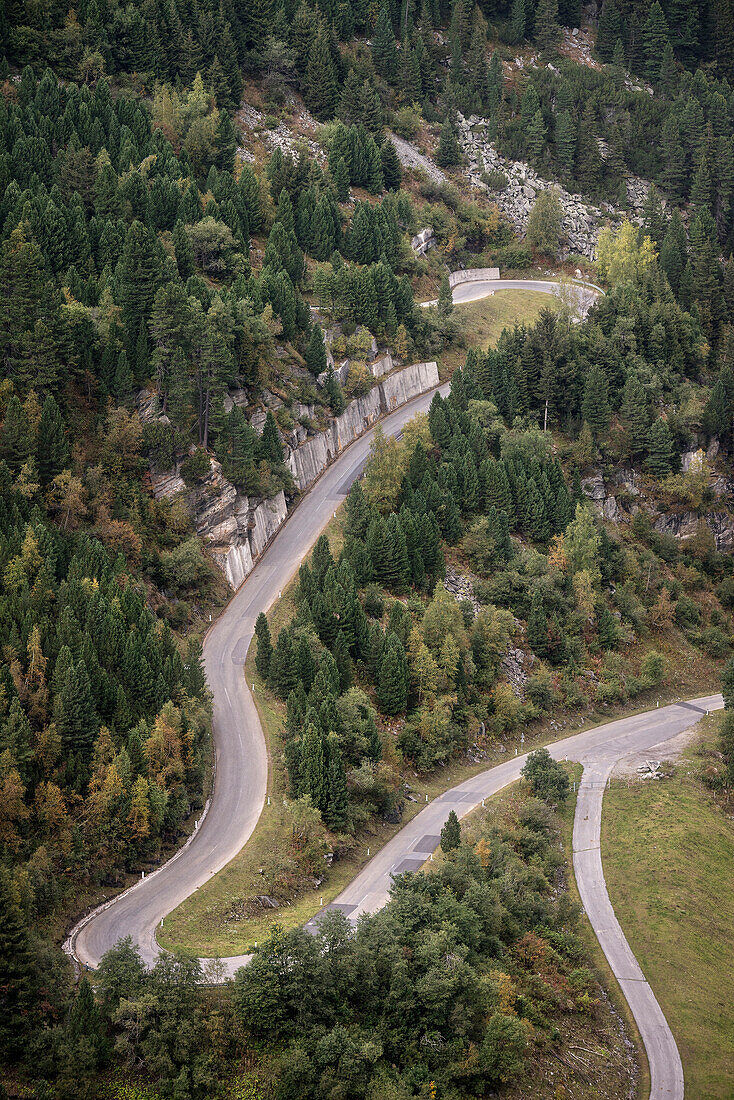 Serpentines leading up to the Schlegeis Dam, Zillertal, Tyrol, Austria, Alps