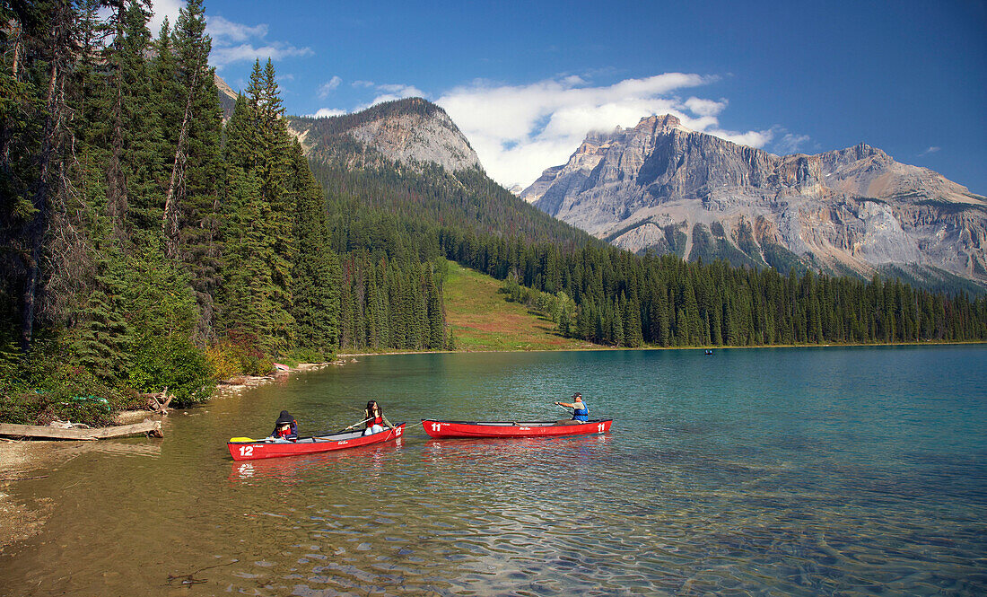 Canoes on Emerald Lake, Yoho National Park, Rocky Mountains, British Columbia, Canada