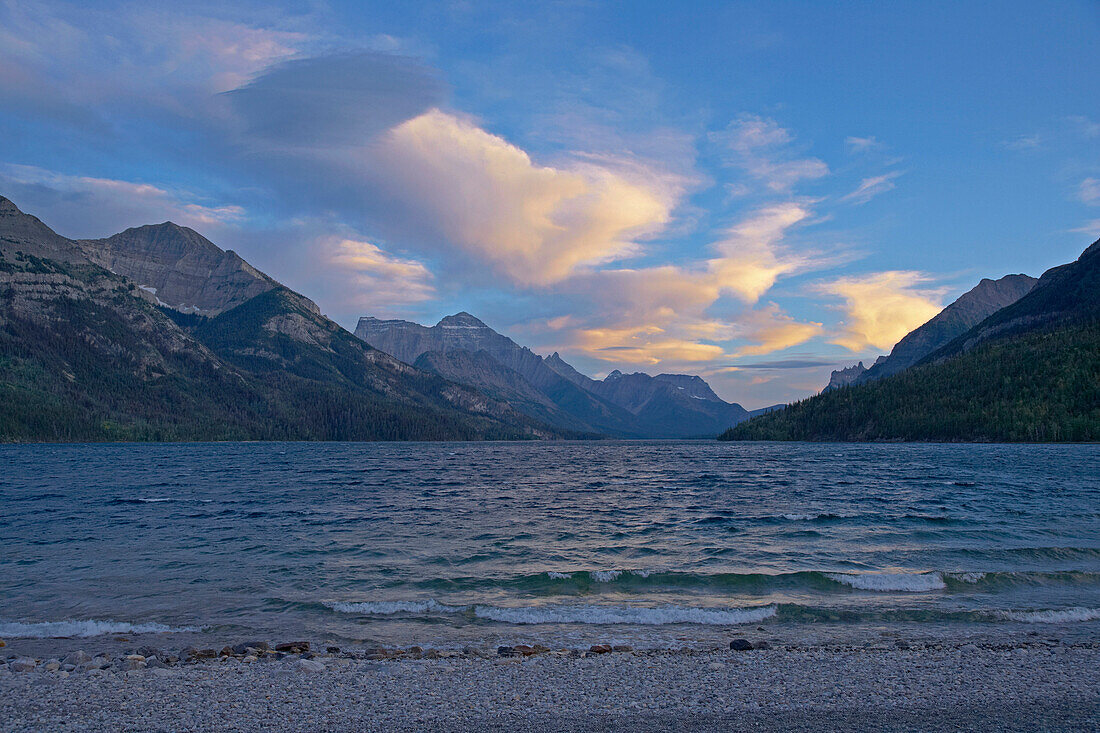 Evening at Upper Waterton Lake, Waterton Lakes National Park, Rocky Mountains, Alberta, Canada