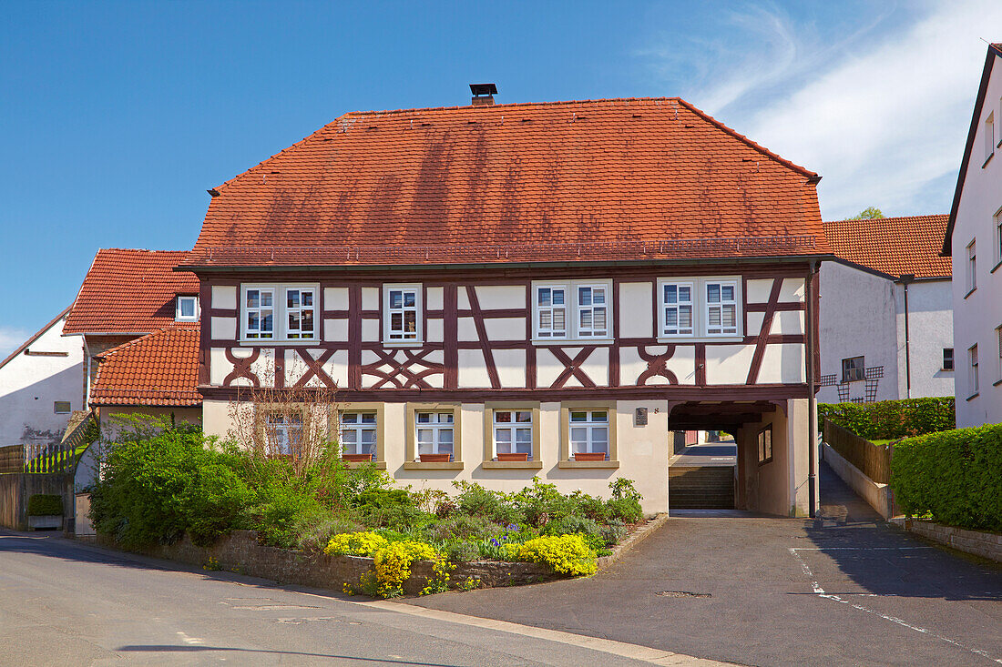 Former town hall and forge1721 at Üchtelhausen, Spring, Unterfranken, Bavaria, Germany, Europe