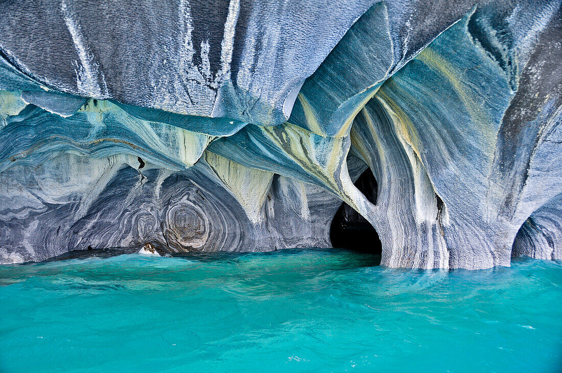 'Marble cave at Lake Lago General Carrera near Rio Tranquilo, also Lago Buenos Aires (Argentina), Carretera Austral, Región Aysén, Patagonia, Andes, Chile, South America;'