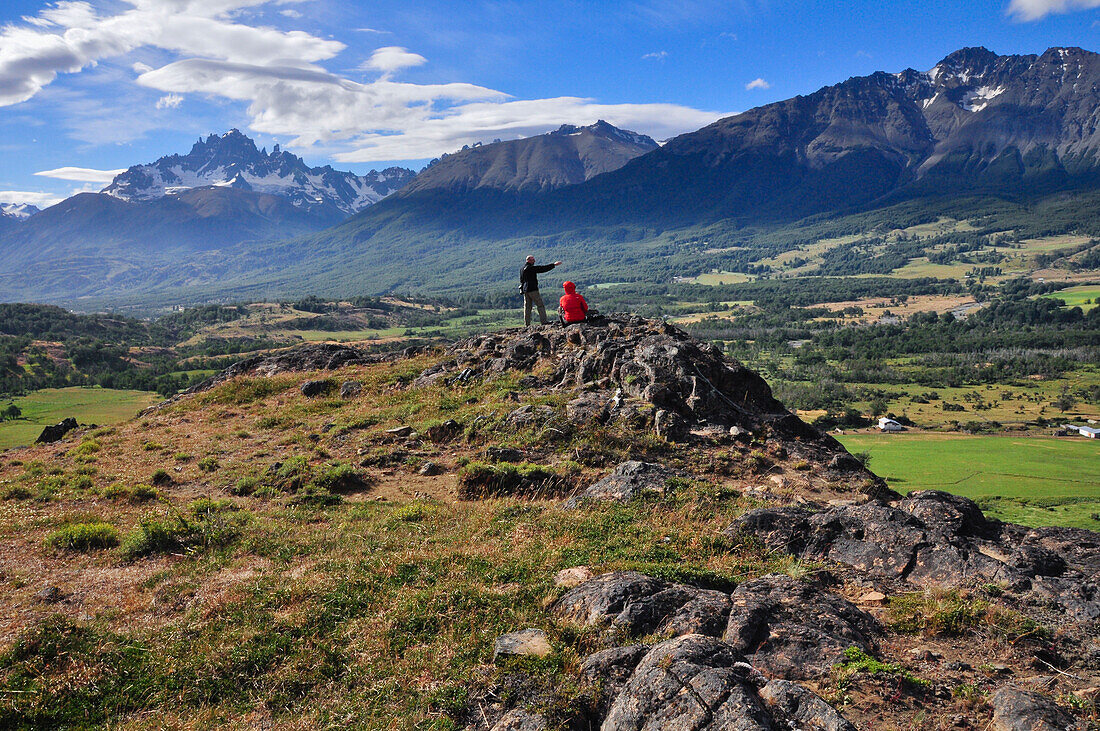 hikers at trekking through mountains of Cerro Castillo, Carretera Austral, Región Aysén, Patagonia, Andes, Chile, South America