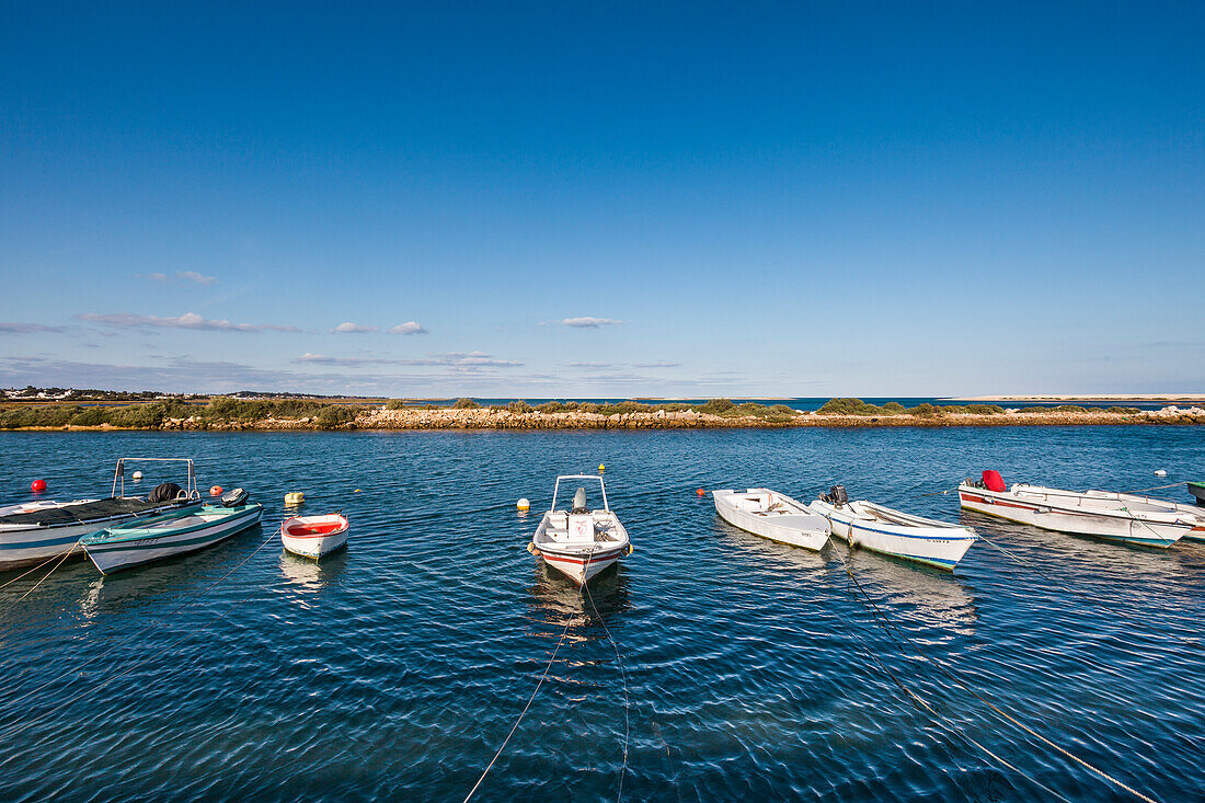 Boats in the harbour, fishing village Fuzeta, Olhao, Algarve, Portugal