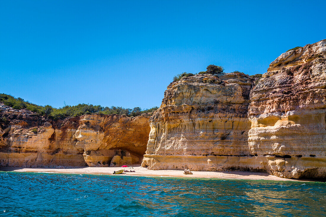 View from the boat towards the coastline, Algarve, Portugal