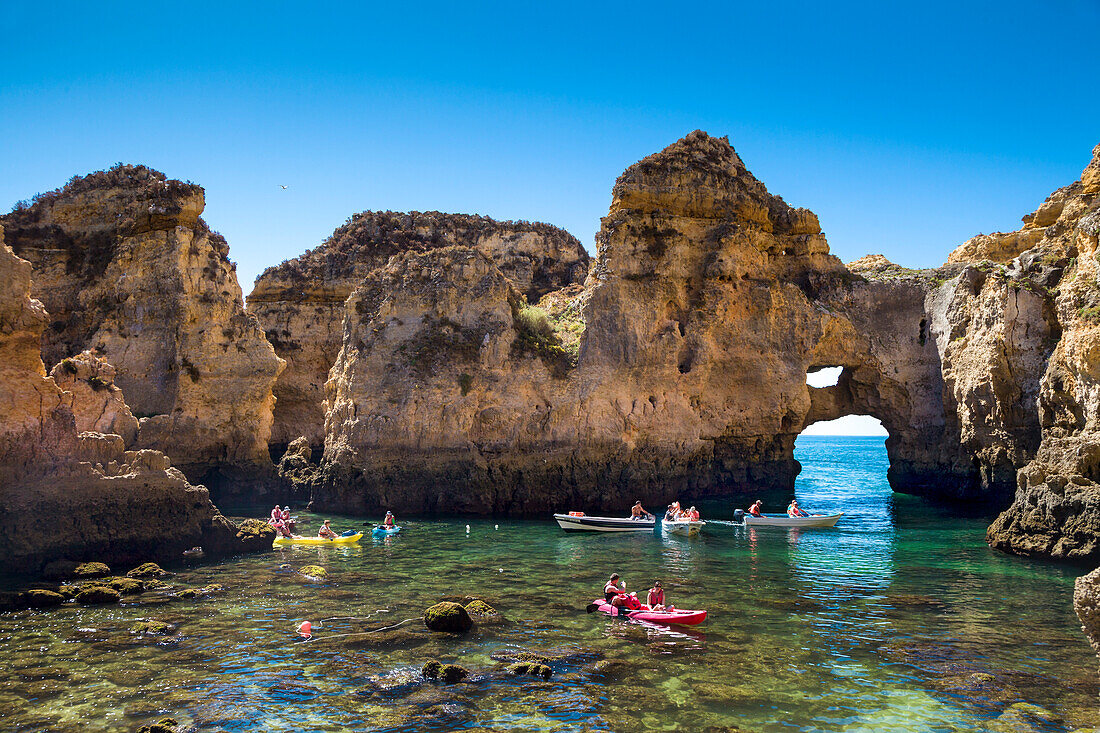 Kayak trip around Ponta de Piedade, Rocky coastline, Lagos, Algarve, Portugal